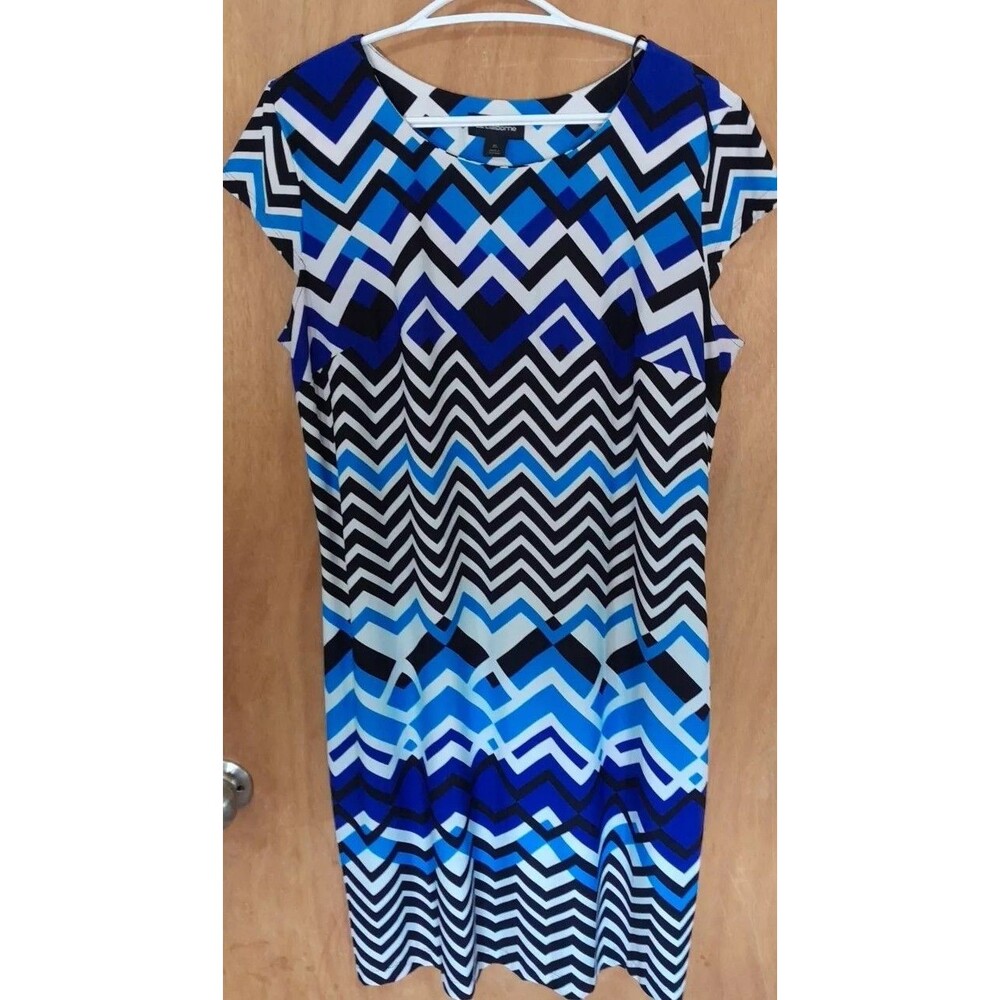 Liz Claiborne Blue/ Black Shortsleeve Geometric Shift Dress Womens Xlg NEW